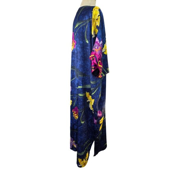 Calypso by Delicates 90s Tropical Caftan Dress Womens OS Pastel Floral on Blue - Picture 3 of 9